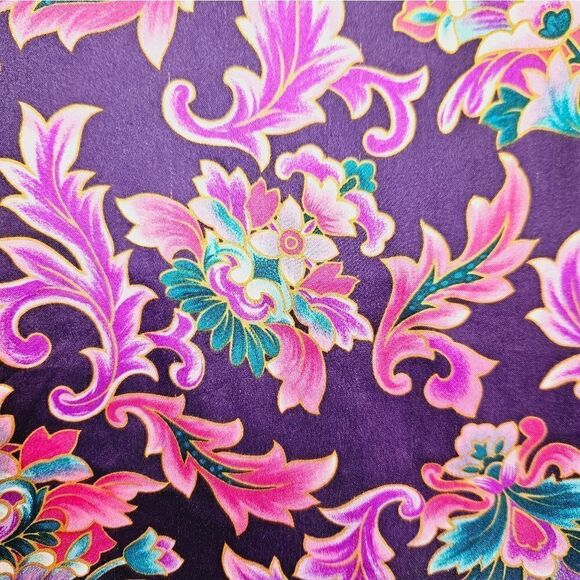 Vintage '70s Dentelle Purple Floral Print Kimono Robe Nightgown Dressing Gown L - Picture 9 of 9